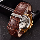 Gold Case Men Watch Moon Phase Business Style Leather Strap Automatic Mechanical Watch