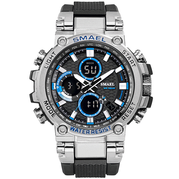 SMAEL 1803 Metal Case Luminous Needle 5ATM Waterproof Sport Dual Display Digital Watch