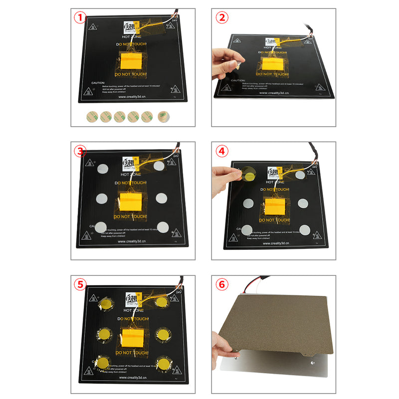 Gold 220x220mm Double Texture PEI Sheet Powder Steel Plate with 6 Magnetic Block for 3D Printer