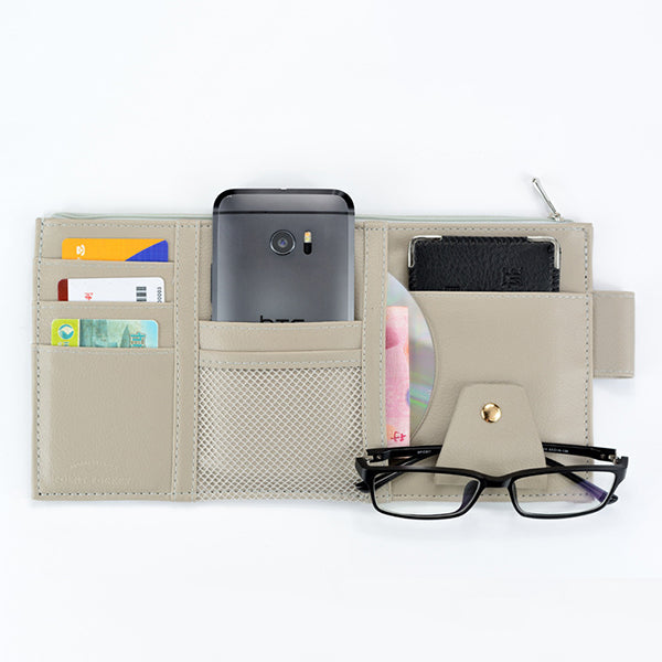 Multifunctional Leather Car Storage Bag Visor Cover Card License Holder Glasses Folder