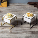 Ceramic Plant Flower Pot Metal Holder Set Geometric Planter Chic Indoor Garden Display Decorations