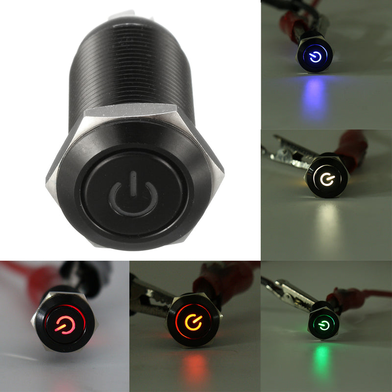 12V 4 Pin 12mm LED Light Metal Push Button Latching Power Switch