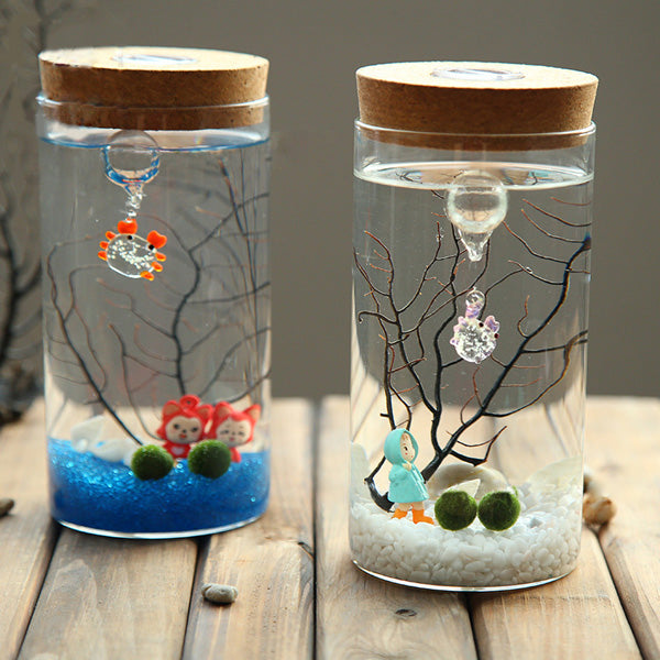 DIY Moss Micro Landscape Cylinder Glass Bottle with Colorful LED Light Succulent Plants Vase