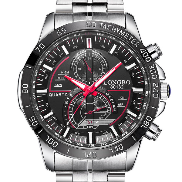LONGBO 80132 Luminous Men Watch Fashion Date Display Stainless Steel Quartz Wrist Watch