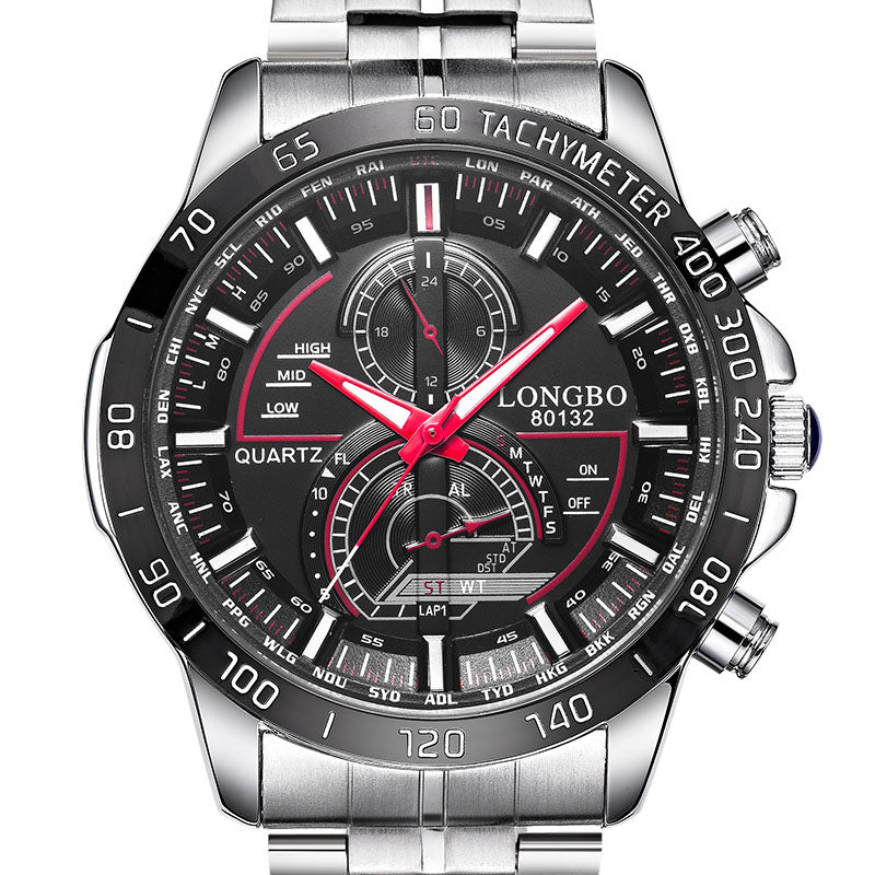 LONGBO 80132 Luminous Men Watch Fashion Date Display Stainless Steel Quartz Wrist Watch