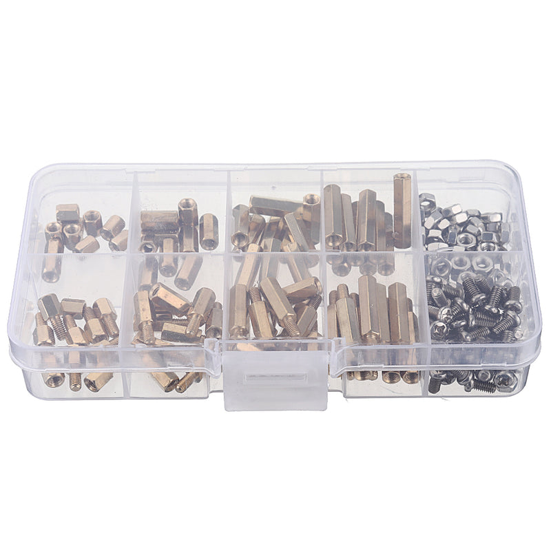 Suleve M3BH9 180Pcs M3 Male-Female Brass Hex Column Standoff Support Spacer Pillar Stainless Steel Screws Nuts for PCB Board