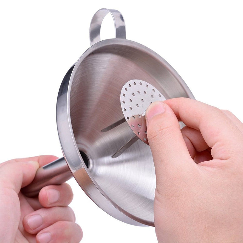 KCASA KC-FS022 5 Inches Stainless Steel Funnel Wide Mouth Liquid Oil Filling Funnel With Strainer