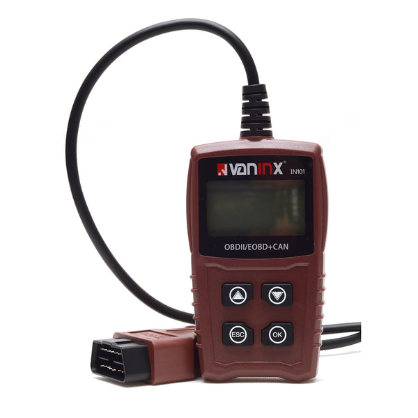 VANINX IN101 OBD2 Scanner Car OBDII Diagnostic Scan Tool Fault Code Reader Battery Tester with LCD Screen