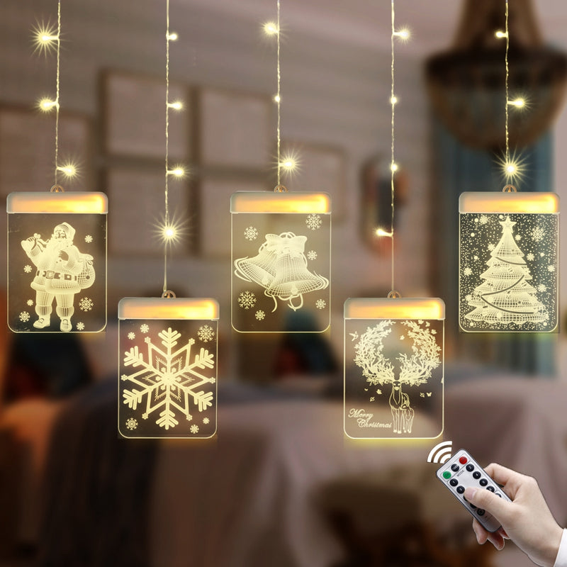 USB Romantic 3D Hanging Christmas LED Curtain String Light DC5V 8 Modes Remote Control for Home Decoration
