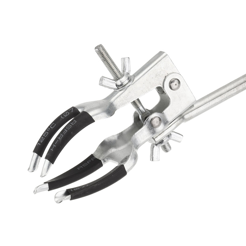 4 Prongs Long Handle Clamp Flask Clip with Rubber Protective Cover Jaws Adjustable Pipe Holder