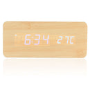 Digital LED Wooden Desk Alarm Clock With Thermometer Voice Control