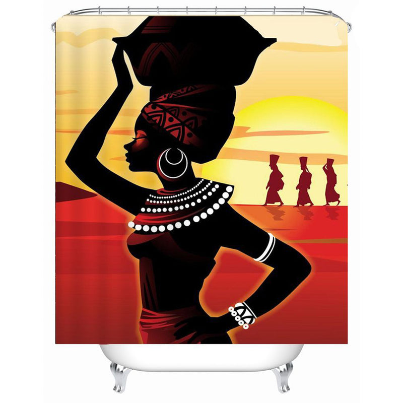 African Girl Waterproof Bathroom Shower Curtains with C-shaped Curtain Hooks