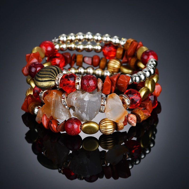 Bohemian Crushed Stone Bracelet Multi Layer Beaded Bracelet Mix Color Crystal Women Bracelet