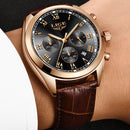 LIGE 9852 Waterproof Luminous Display Men Wrist Watch Fashion Leather Strap Quartz Watch