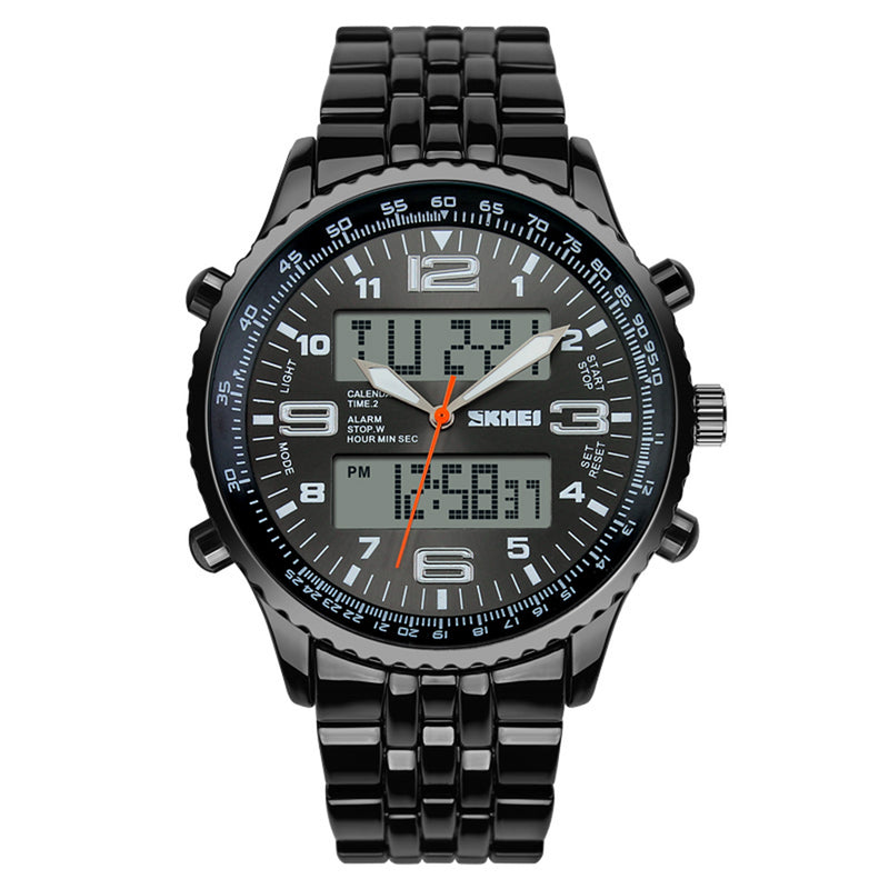 SKMEI 1032 Dual Display Digital Watch High Quality Stainless Steel Men Luminous Alarm Sport Watch