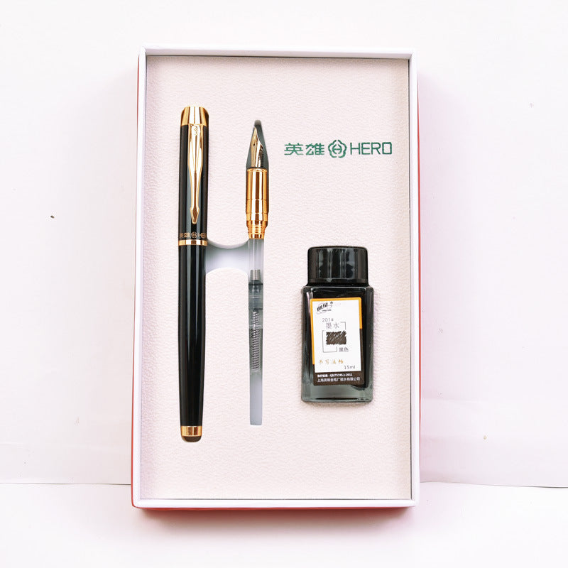 HERO 7006 Fountain Pen Metal Gift Box Set With A Etra Pen and Ink For Business Office School Students Supplies