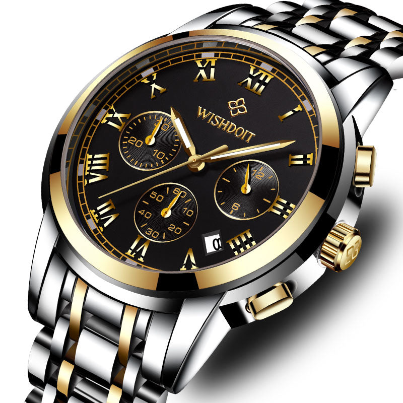WISHDOIT WSD-016 Men Watch Fashion Chronograph Stainless Steel Strap Wrist Watch