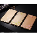 Fashionable Crystal Flower Charms Phone Case Cover COMPATIBLE FOR IPhone 6/6s Plus Dust Scratch Protection -Gold Pink Flower