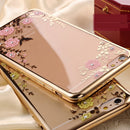 Fashionable Crystal Flower Charms Phone Case Cover COMPATIBLE FOR IPhone 6/6s Plus Dust Scratch Protection -Gold Pink Flower