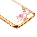 Fashionable Crystal Flower Charms Phone Case Cover COMPATIBLE FOR IPhone 6/6s Plus Dust Scratch Protection -Gold Pink Flower