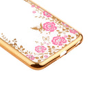 Fashionable Crystal Flower Charms Phone Case Cover COMPATIBLE FOR IPhone 6/6s Plus Dust Scratch Protection -Gold Pink Flower