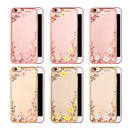 Fashionable Crystal Flower Charms Phone Case Cover COMPATIBLE FOR IPhone 6/6s Plus Dust Scratch Protection -Gold Pink Flower