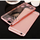 Fashionable Crystal Flower Charms Phone Case Cover COMPATIBLE FOR IPhone 6/6s Plus Dust Scratch Protection -Rose Gold Pink Flower