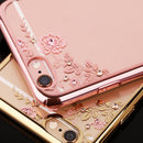 Fashionable Crystal Flower Charms Phone Case Cover COMPATIBLE FOR IPhone 6/6s Plus Dust Scratch Protection -Rose Gold Pink Flower