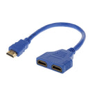 1080P HDMI Port Male to 2Female 1In 2 Out Splitter Cable Adapter for TV Blue