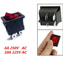 Mini Red Illuminated Light Solder Lug On/Off DPST Boat Rocker Switch 6A/250V 10A/125V AC Black