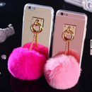 Rose Gold Mobile Phone Case Protective Back Cover with Imitation Pink Wool Ball for iPhone 6 / 6S