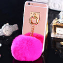 Black Mobile Phone Case Protective Back Cover with Imitation Pink Wool Ball for iPhone 6 Plus/ 6S Plus