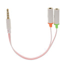 3.5mm Stereo Male to 3.5mm Dual Female Plug Mic Microphone Headset Jack Audio Y Splitter Cable
