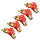 RCA Right Angle Male to Female Adaptor Connector AV Audio/Video Cable Joint Coupler Pack of 5pcs Red