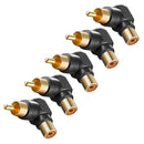 Gold Plated Right Angle/90 Deg RCA Plug Adaptor Male to Female Connector Pack of 5pcs Black