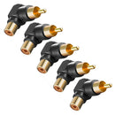 Gold Plated Right Angle/90 Deg RCA Plug Adaptor Male to Female Connector Pack of 5pcs Black