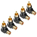 Gold Plated Right Angle/90 Deg RCA Plug Adaptor Male to Female Connector Pack of 5pcs Black