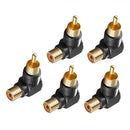 Gold Plated Right Angle/90 Deg RCA Plug Adaptor Male to Female Connector Pack of 5pcs Black