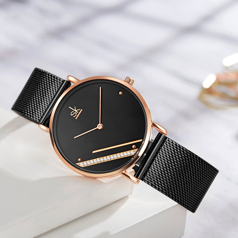 SHENGKE SK Creative Crystal Dial K0106 Women Fashion Simple Ladies Dress Elegant Quartz Watch