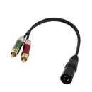 Professional 0.3m 12inch XLR Y Splitter Patch Cable, 1 XLR Male to 2 RCA Male Stereo Plug Adapter Audio Cable Cord Wire