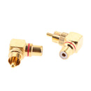 2x Right Angle RCA Adaptor Plug Male to Female 90 Degrees Gold Plated