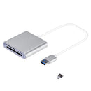 Aluminum 3-Slot USB 3.0 Flash Memory Card Reader Micro USB OTG Adapter Convertor, Supports CF/SD/TF Micro SD Card Silver
