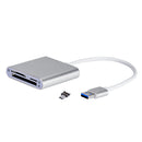 Aluminum 3-Slot USB 3.0 Flash Memory Card Reader Micro USB OTG Adapter Convertor, Supports CF/SD/TF Micro SD Card Silver