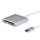 Aluminum 3-Slot USB 3.0 Flash Memory Card Reader Micro USB OTG Adapter Convertor, Supports CF/SD/TF Micro SD Card Silver