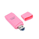 2-in-1 USB 2.0 OTG Multi Memory Card Reader for MicroSD SD SDHC SDXC Pink