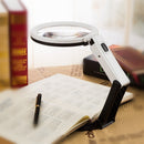 5.5 inch Dual Use Desktop & Handheld LED Magnifier Folding Stand with 10 LED Lamp Powered by 2 AA Battery or US Adapter for Reading / Working Magnifying EU Plug