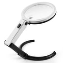 5.5 inch Dual Use Desktop & Handheld LED Magnifier Folding Stand with 10 LED Lamp Powered by 2 AA Battery or US Adapter for Reading / Working Magnifying EU Plug