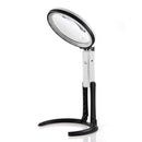 5.5 inch Dual Use Desktop & Handheld LED Magnifier Folding Stand with 10 LED Lamp Powered by 2 AA Battery or US Adapter for Reading / Working Magnifying EU Plug