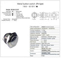 16mm Round Waterproof Momentary Type Stainless Steel Metal Push Button Switch 250V 3A 1NO SPST