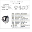 16mm Flat Waterproof Momentary Type Stainless Steel Metal Push Button Switch 250V 3A 1NO SPST